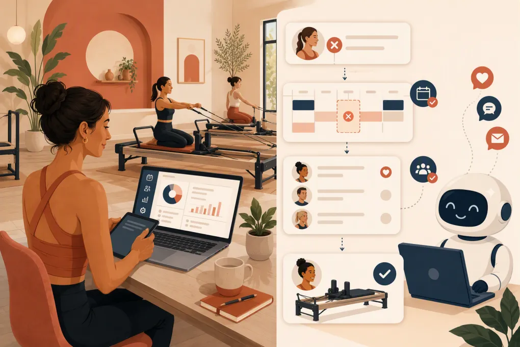 AI receptionist handling cancellations and waitlists for a Pilates reformer class