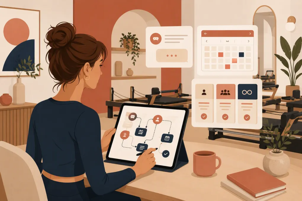 Pilates owner configuring an AI receptionist for package inquiries and intro bookings