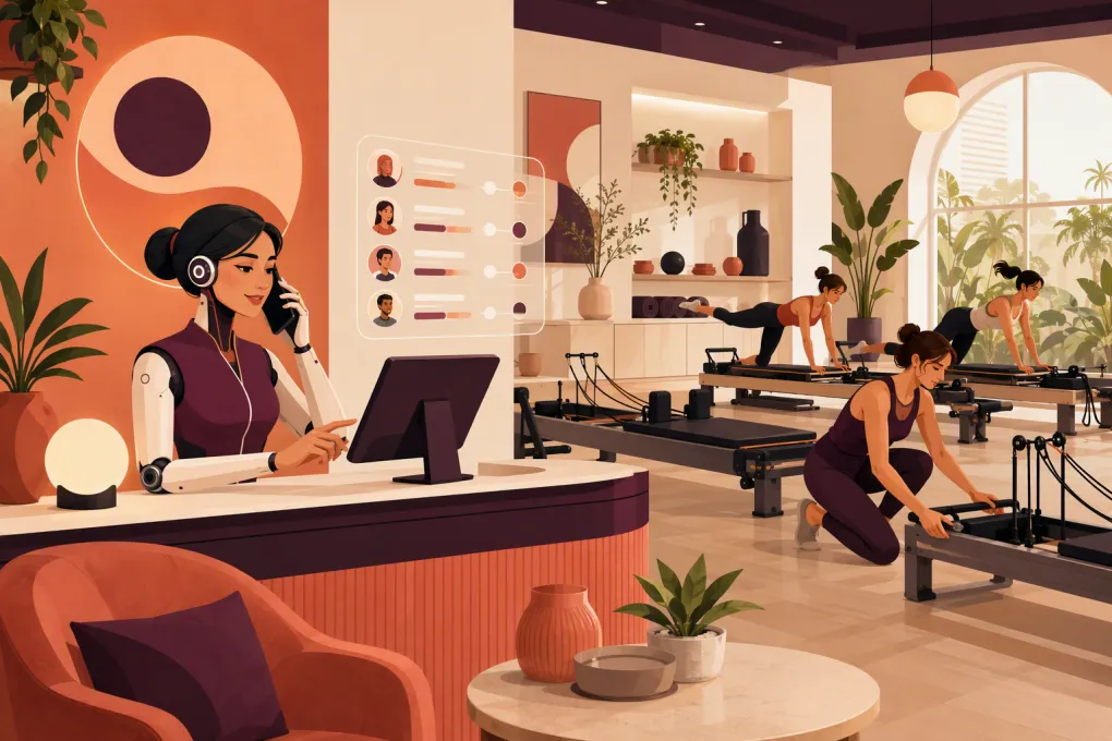 AI receptionist managing bookings and waitlist confirmations for a Pilates reformer class