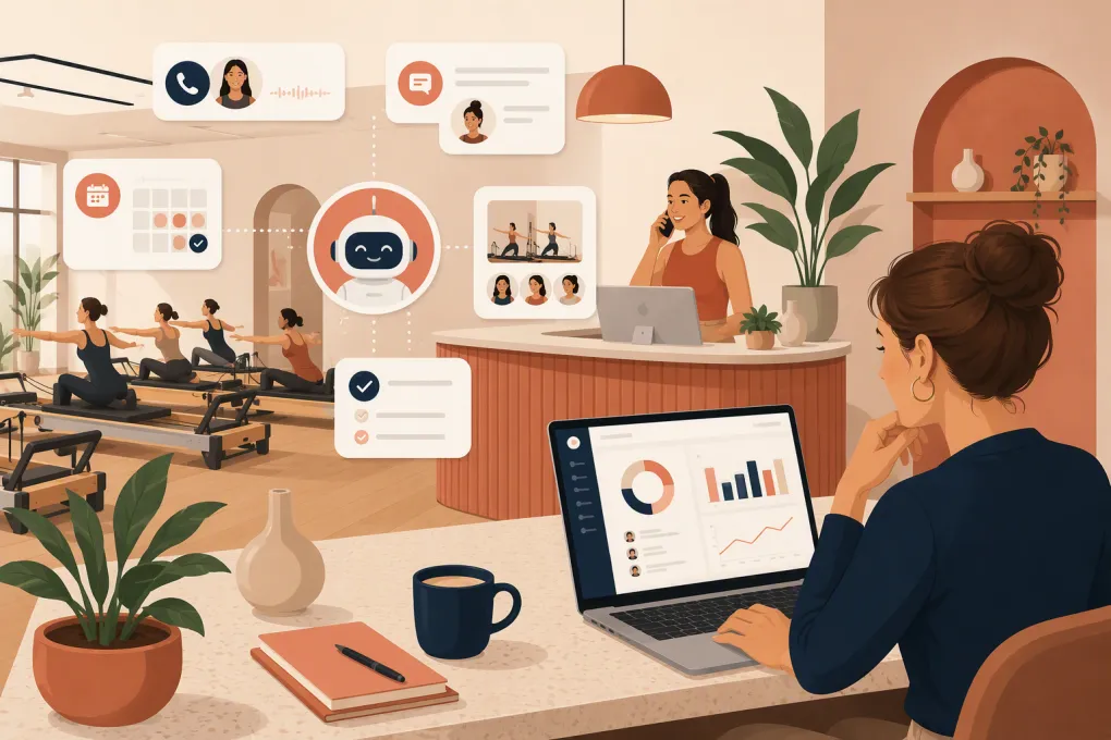 AI receptionist managing intro offer follow-up and bookings for a Pilates studio