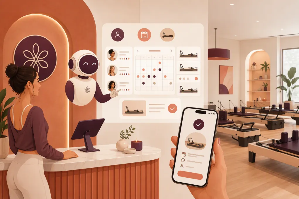 AI receptionist coordinating private Pilates sessions, instructor calendars and reformer availability