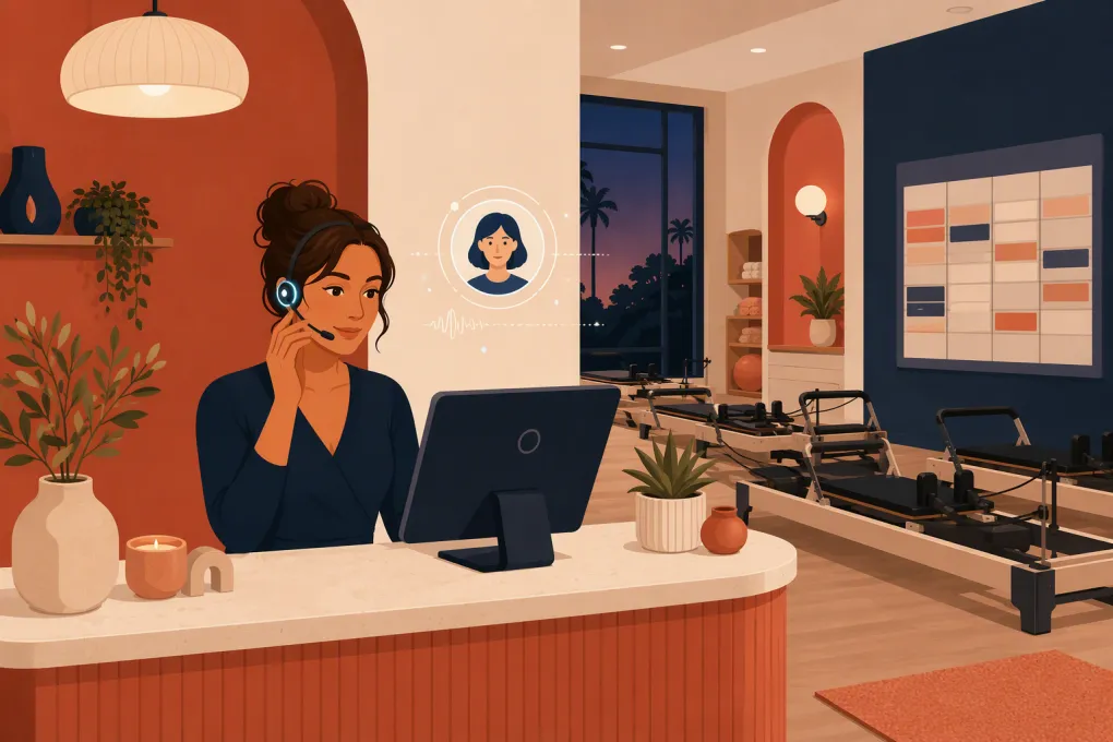 AI receptionist handling an after-hours call for a Pilates reformer studio