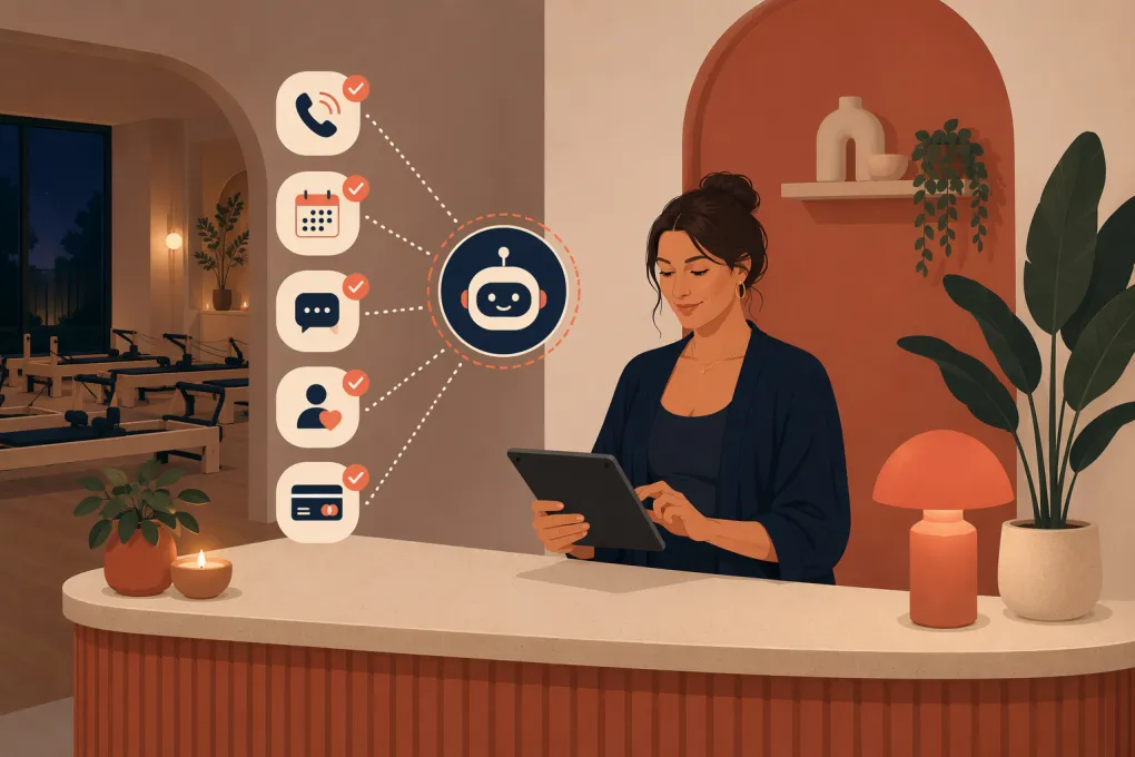 AI receptionist managing bookings and inquiries for a Pilates studio after hours