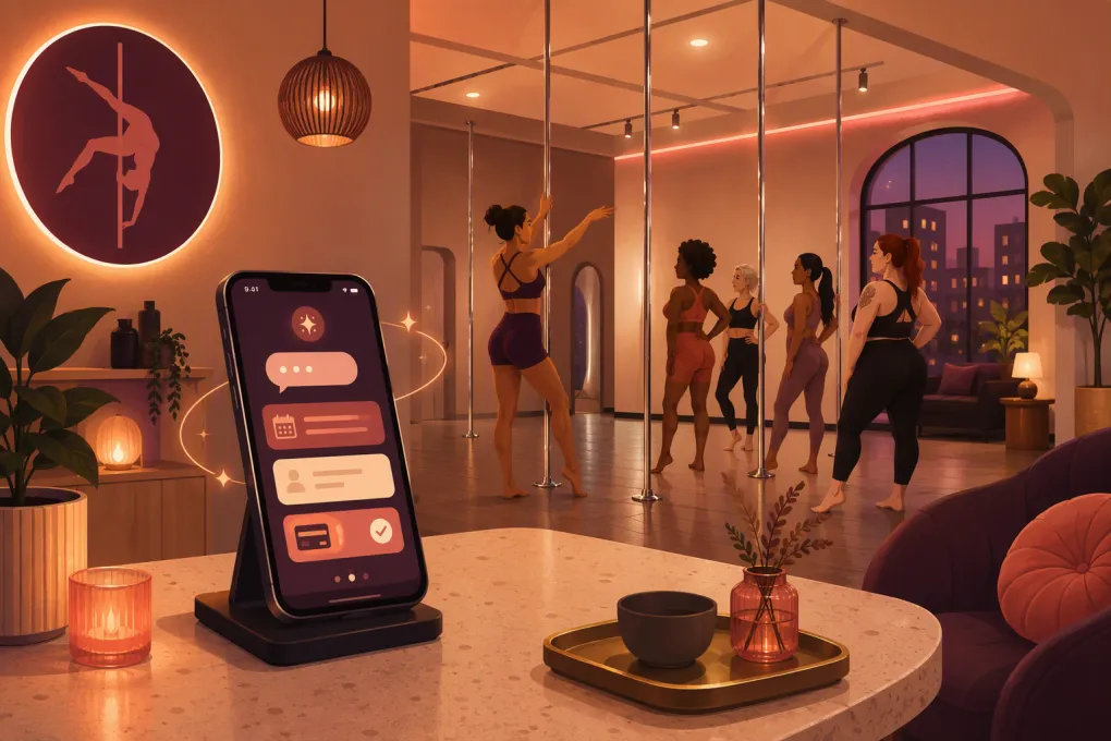 AI receptionist managing inquiries and bookings for a pole dance studio