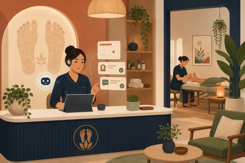 AI receptionist managing bookings and inquiries for a reflexology clinic
