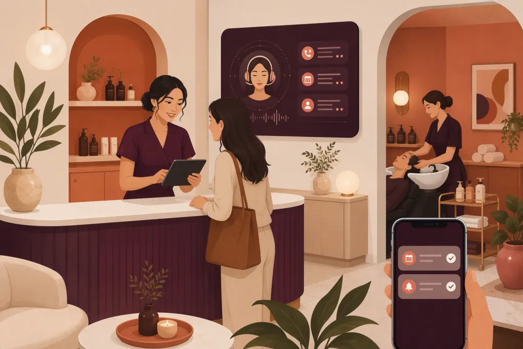 AI receptionist managing inquiries and appointments for a modern scalp spa