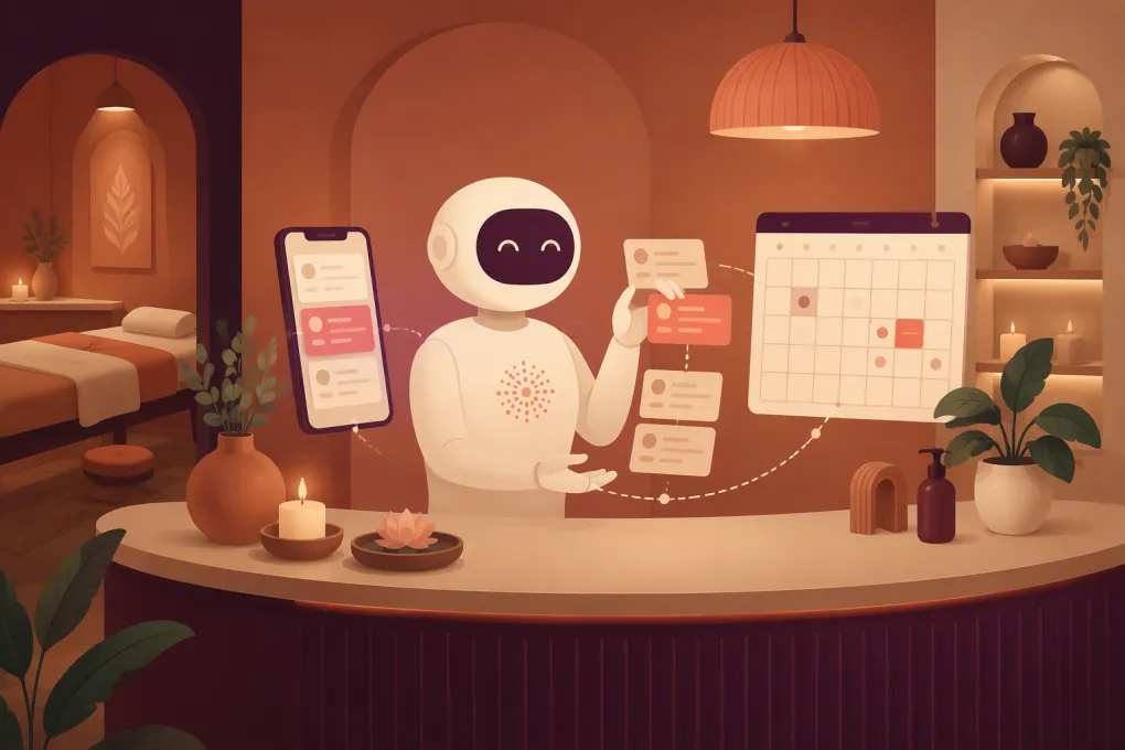 AI receptionist moving spa appointments between open times on a digital calendar