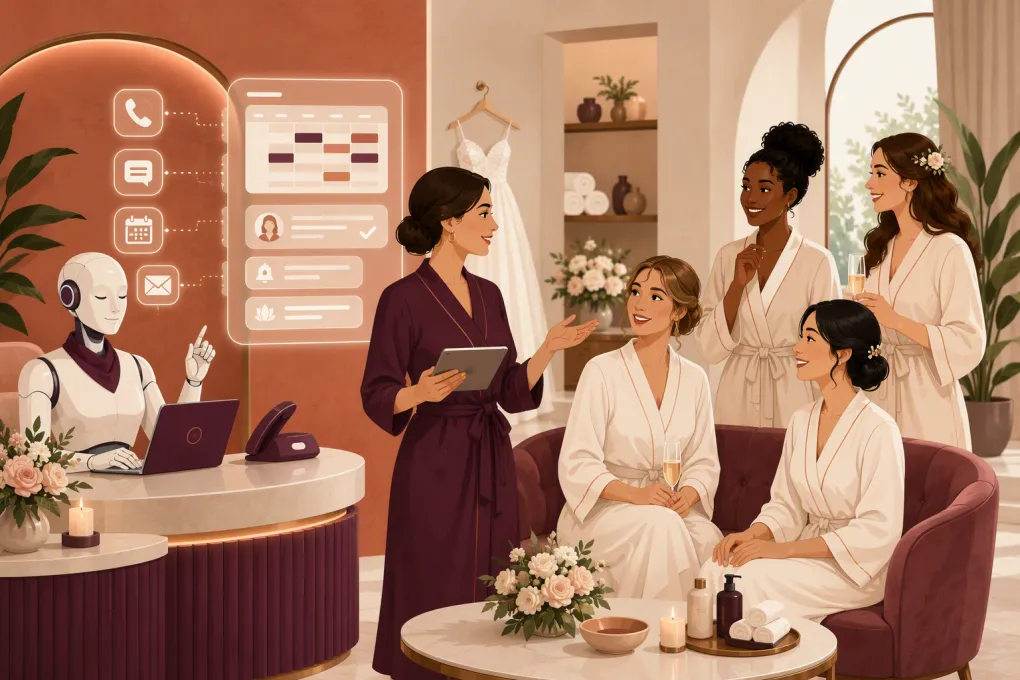 Spa manager using an AI receptionist to coordinate a bridal party booking