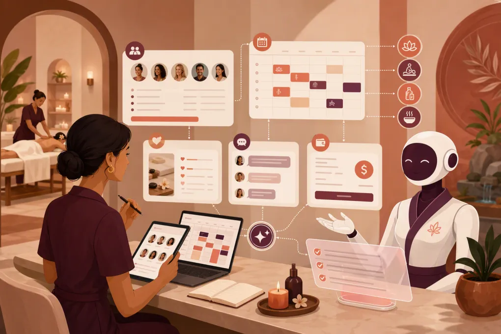 Spa operator using an AI receptionist to coordinate treatments and schedules for a group booking