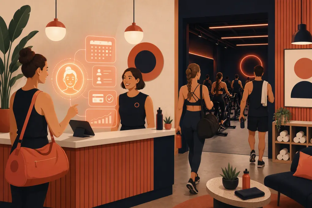 AI receptionist coordinating bookings and member communication for a busy spin studio