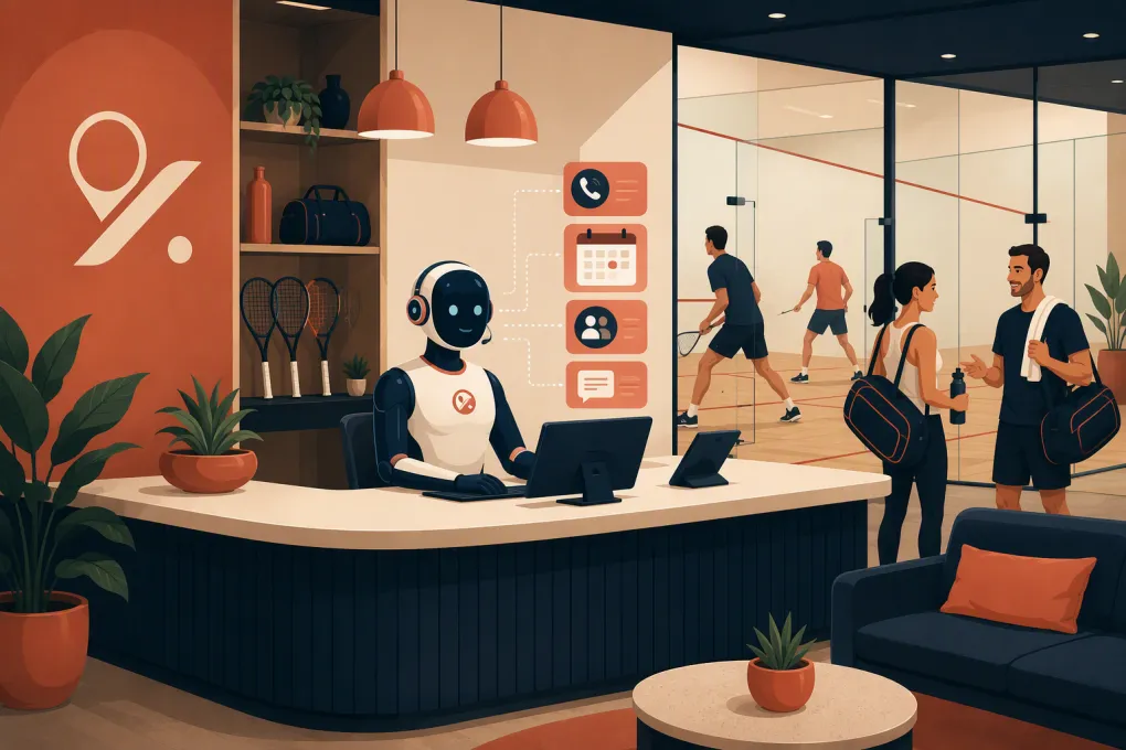 AI receptionist coordinating calls, bookings and member messages at a squash club