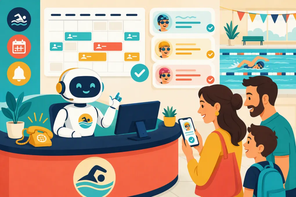 AI receptionist coordinating swim class cancellations and family notifications