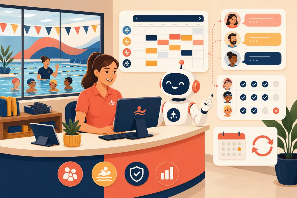 AI receptionist managing makeup lesson requests for a swim school