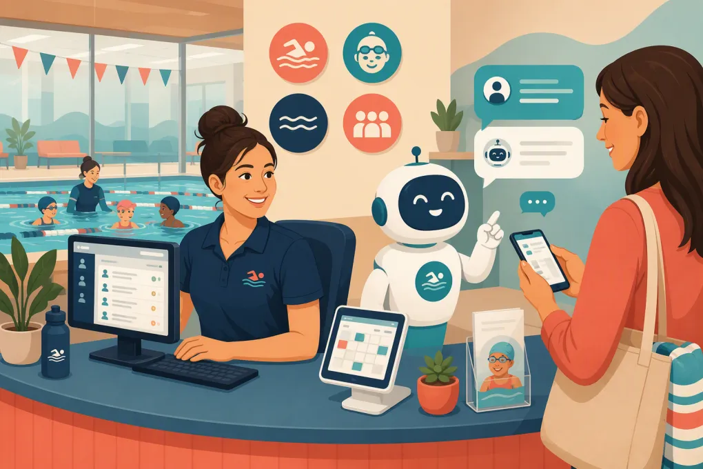 AI receptionist organizing parent inquiries and waitlists for a swim school