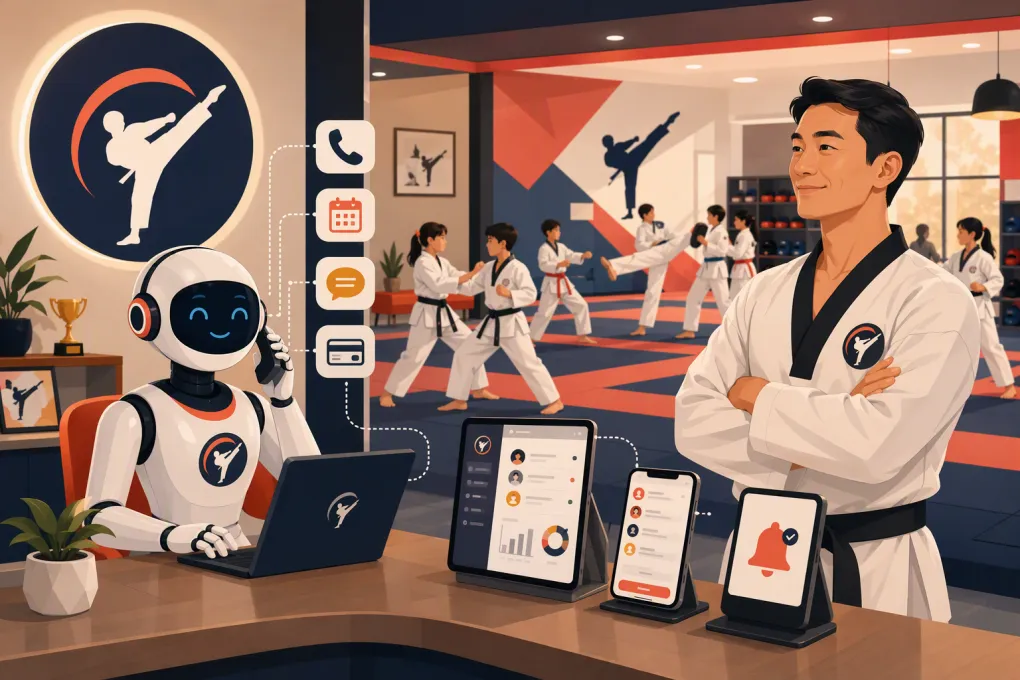 AI receptionist handling calls and trial bookings for a busy taekwondo school