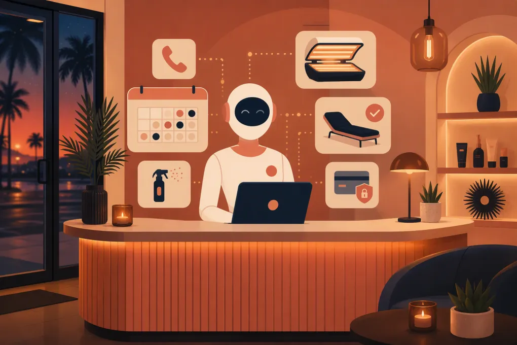 AI assistant handling calls, tanning salon bookings, follow-up, and payment tasks after hours