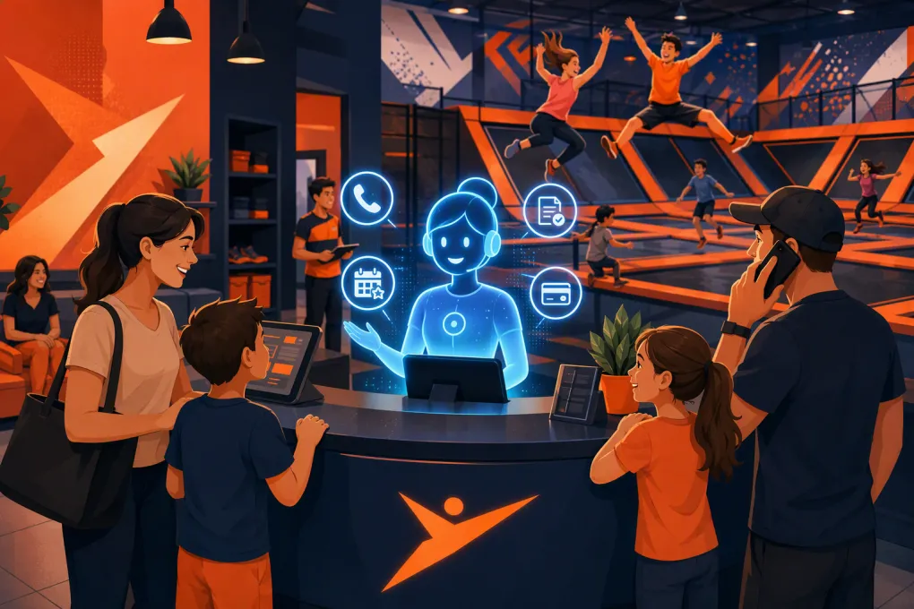 AI receptionist handling calls and party bookings for a busy trampoline park