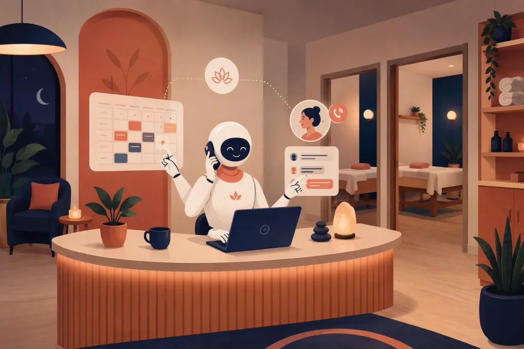 AI receptionist coordinating appointments and client messages for a wellness center