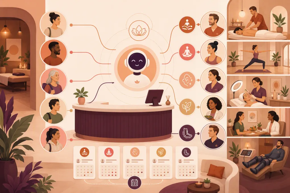 AI receptionist routing wellness center clients to suitable practitioners and appointments