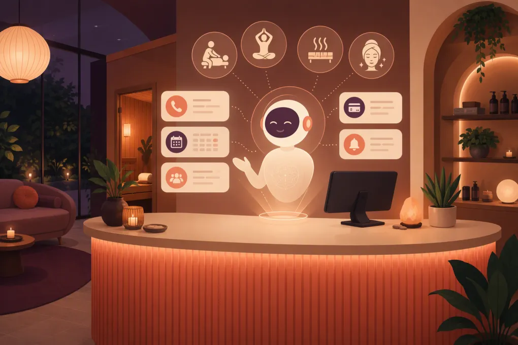 AI receptionist managing bookings and inquiries for a modern wellness center