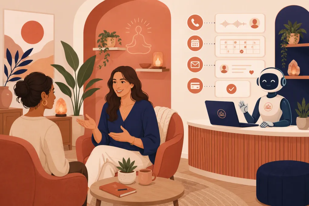 Wellness coach with an AI receptionist managing calls, bookings, follow-ups and payments