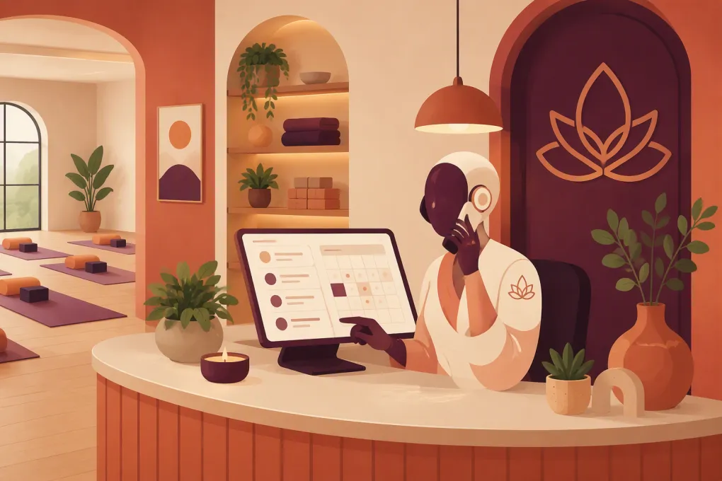 AI receptionist handling membership inquiries and class bookings for a yoga studio
