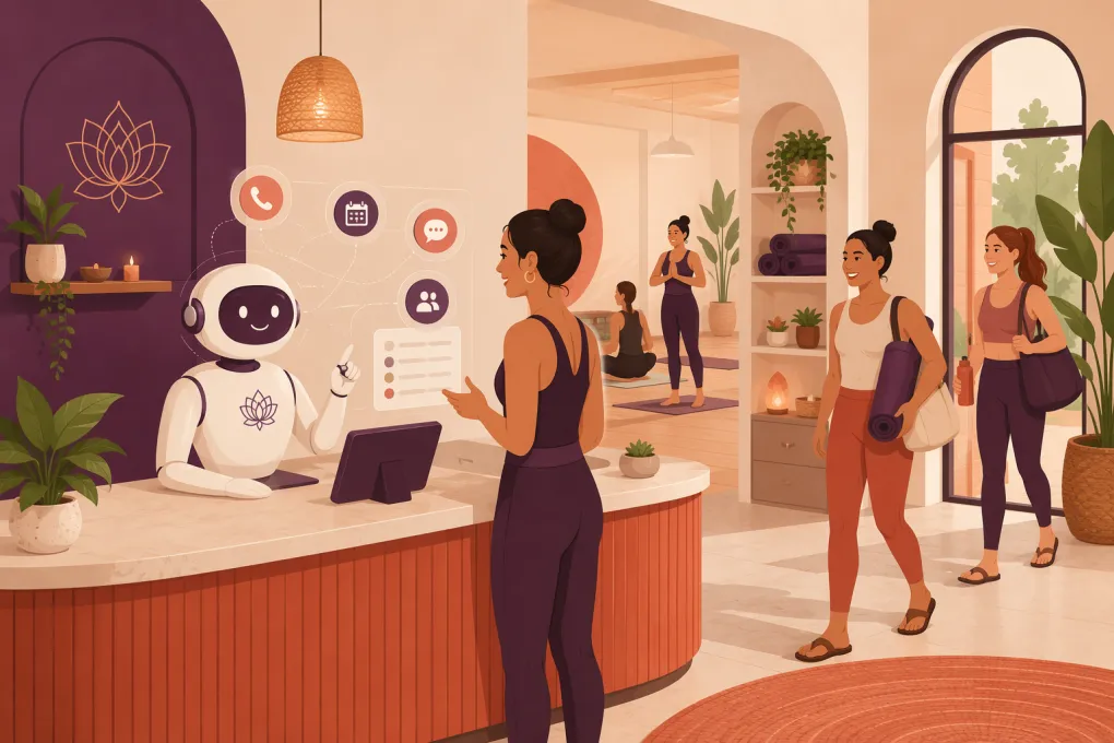 AI receptionist managing calls and class bookings for a modern yoga studio