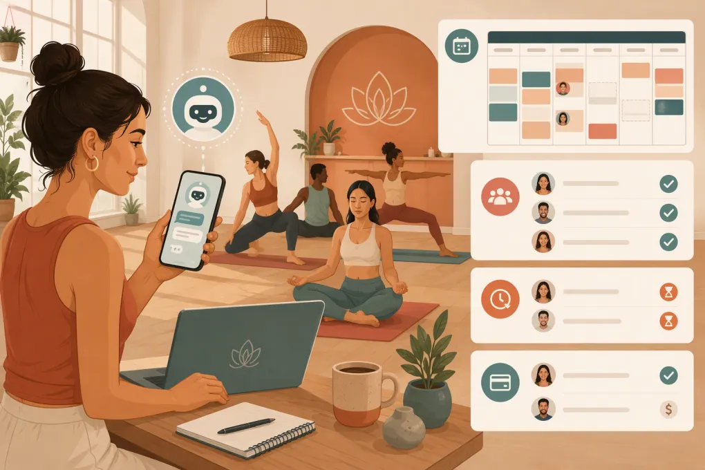 Yoga studio owner using an AI receptionist to manage workshop registrations
