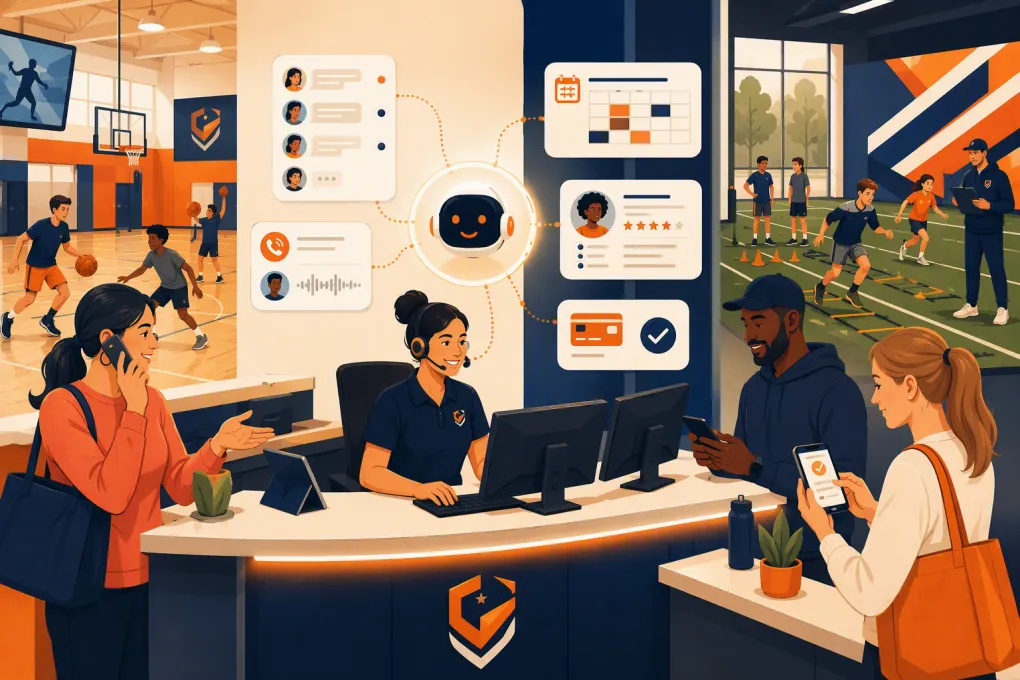 AI receptionist managing parent inquiries and bookings for a youth sports training facility