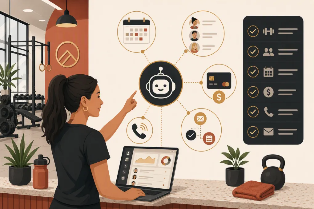 Gym operator connecting an AI receptionist to scheduling, member, payment and lead systems