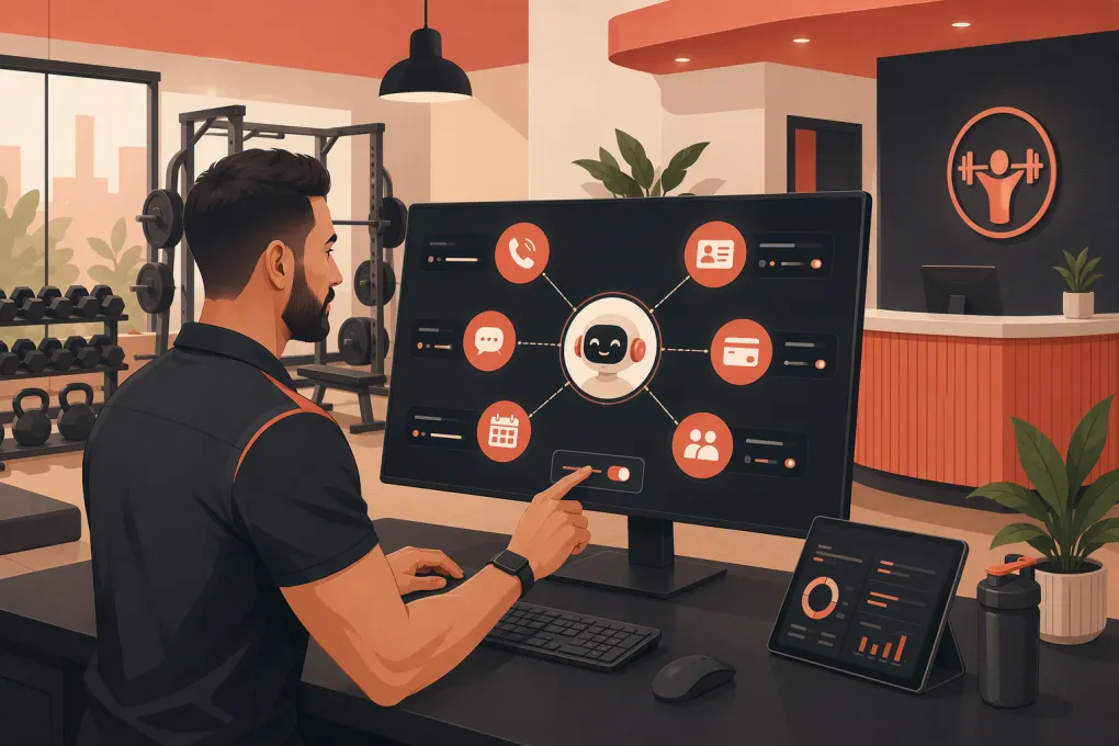 Gym operator configuring an AI receptionist for calls, bookings, follow-up, and payments