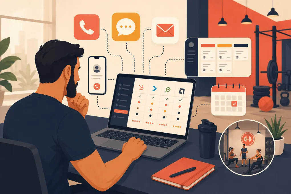 Gym operator comparing automated lead follow-up, CRM, messaging, and booking tools