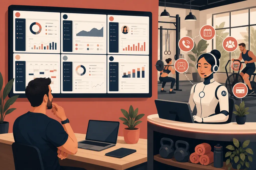 Gym operator comparing management platforms and AI-assisted booking and billing tools