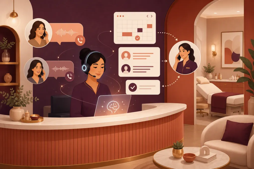 AI receptionist managing bilingual calls and appointment booking for a modern med spa