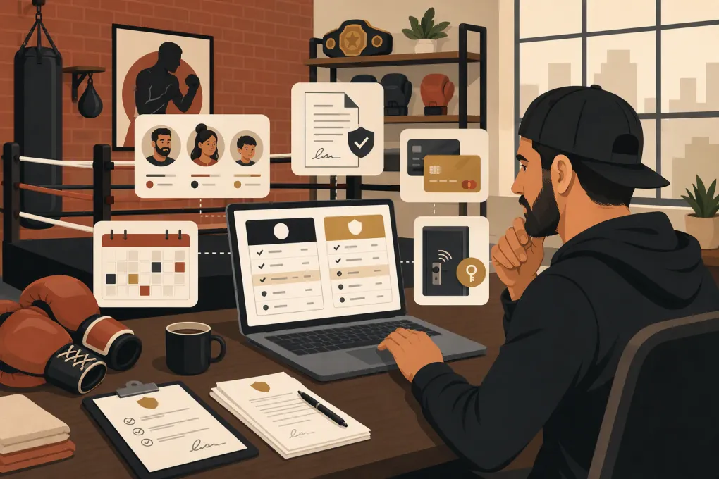 Boxing gym operator comparing billing, booking, waiver, and member management software