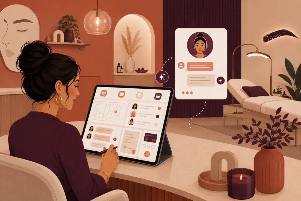 Brow studio owner managing bookings and client messages from one system
