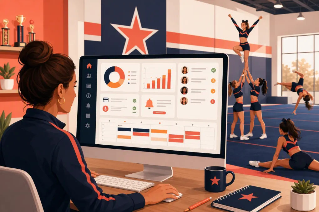 Cheer gym operator managing tuition payments and athlete enrollment from one dashboard