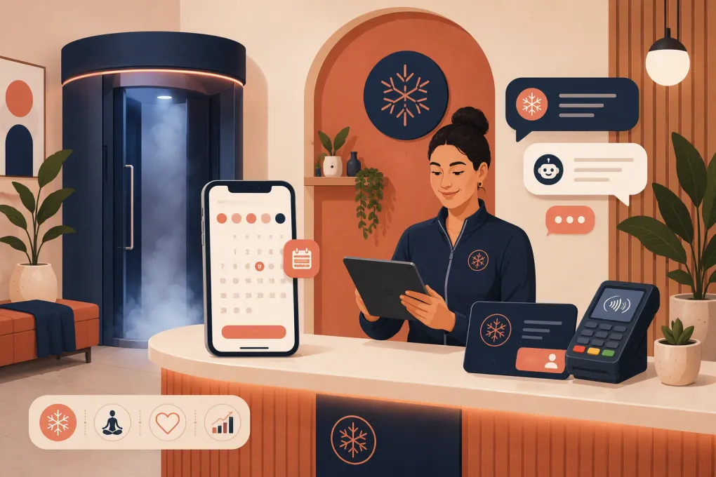 Cryotherapy studio operator managing appointments, memberships, messages, and payments