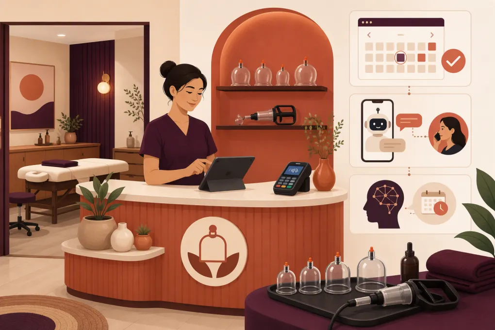 Cupping therapy clinic with booking, payments, client intake, and AI reception workflows