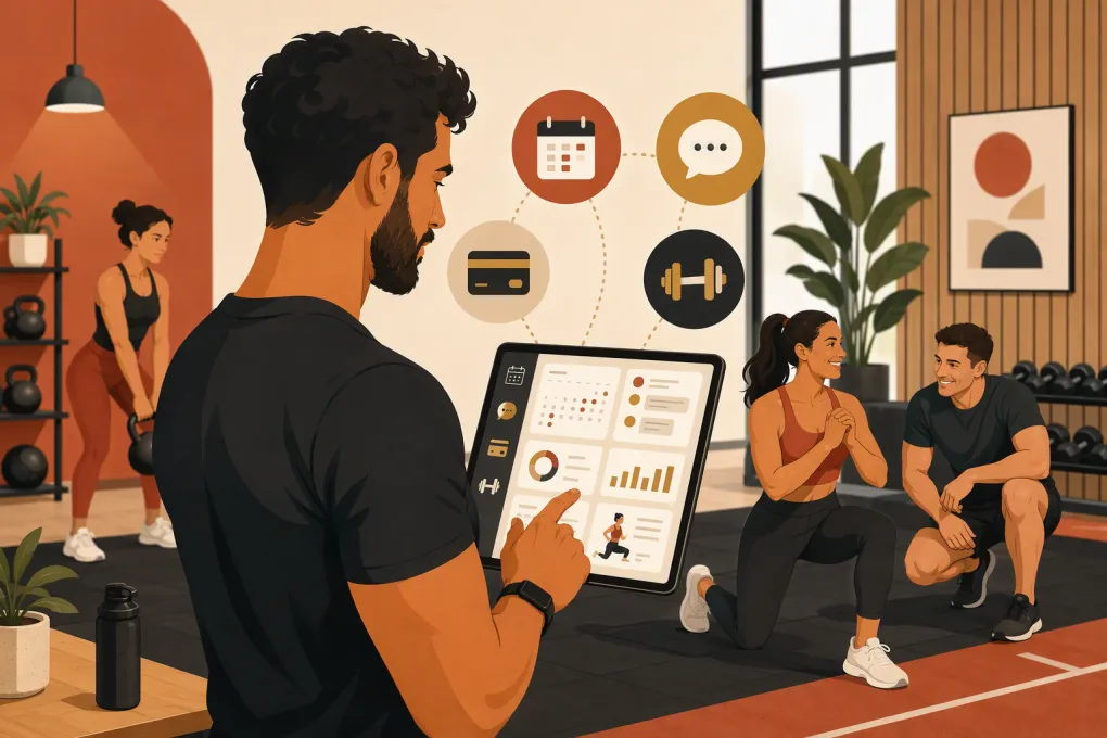 Personal trainer comparing software for coaching, scheduling, payments and client communication