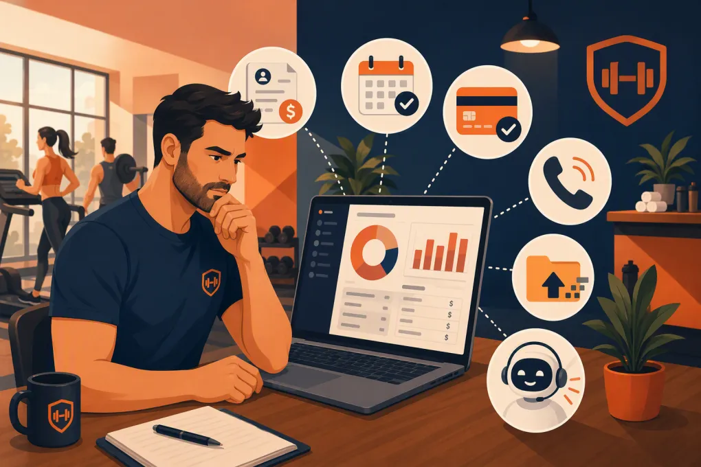 Gym operator comparing software, payment, migration, booking, and AI receptionist costs