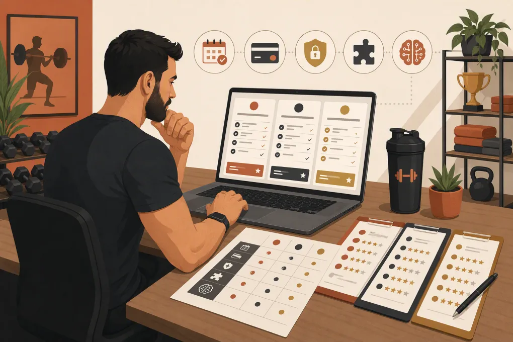 Gym operator reviewing software proposals, requirements and vendor scores