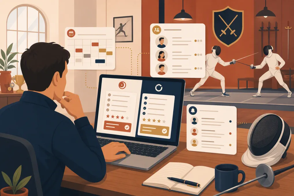 Fencing school operator comparing scheduling, billing and member management software