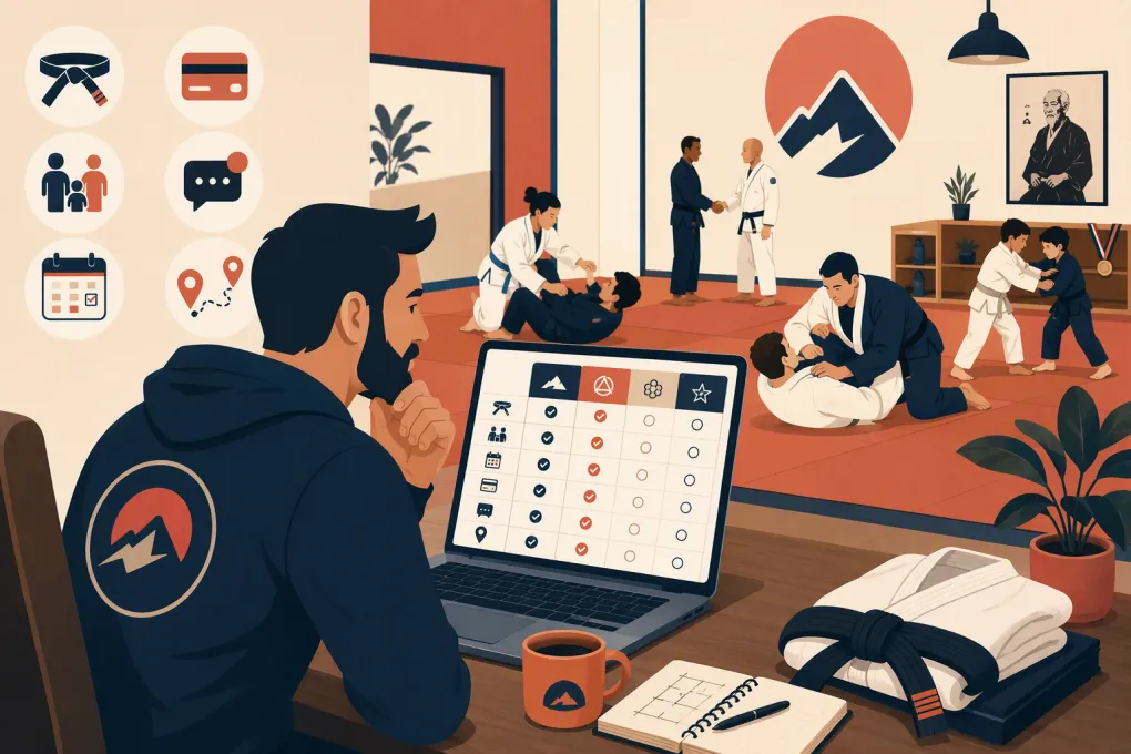 Jiu jitsu academy owner comparing billing, attendance and CRM software