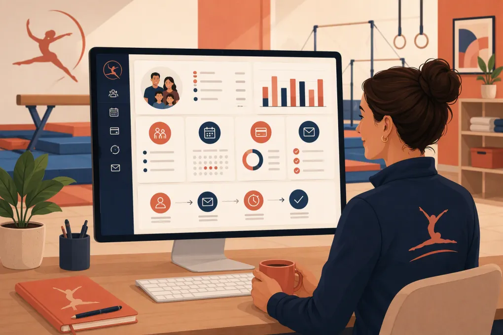 Gymnastics operator managing tuition billing and class enrollment from one dashboard