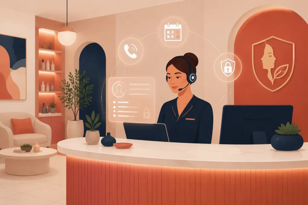 AI receptionist managing calls and secure appointment booking for a modern med spa