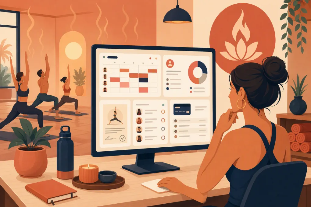 Hot yoga studio owner comparing booking, membership, waiver and payment software