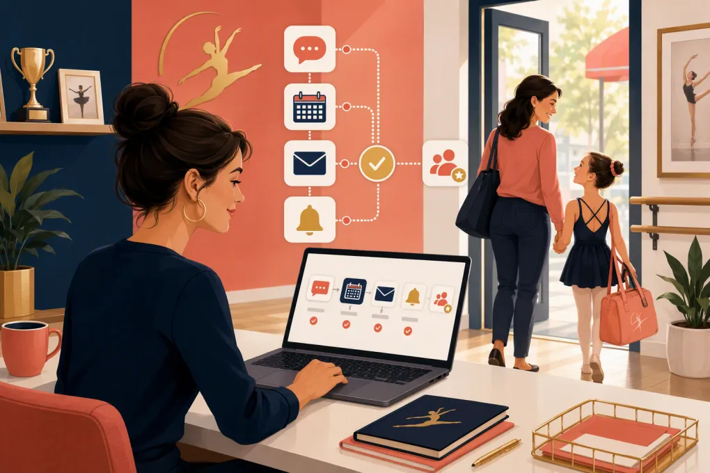 Dance studio owner managing an automated trial class follow-up workflow