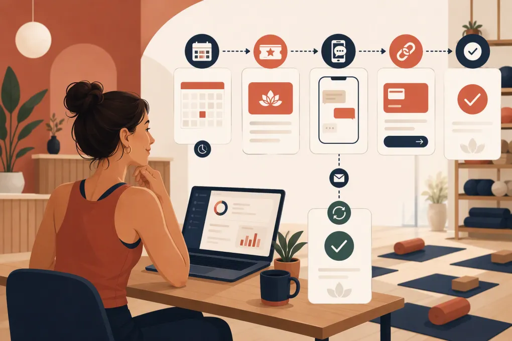 Automated class package expiration workflow connecting reminders, booking and renewal