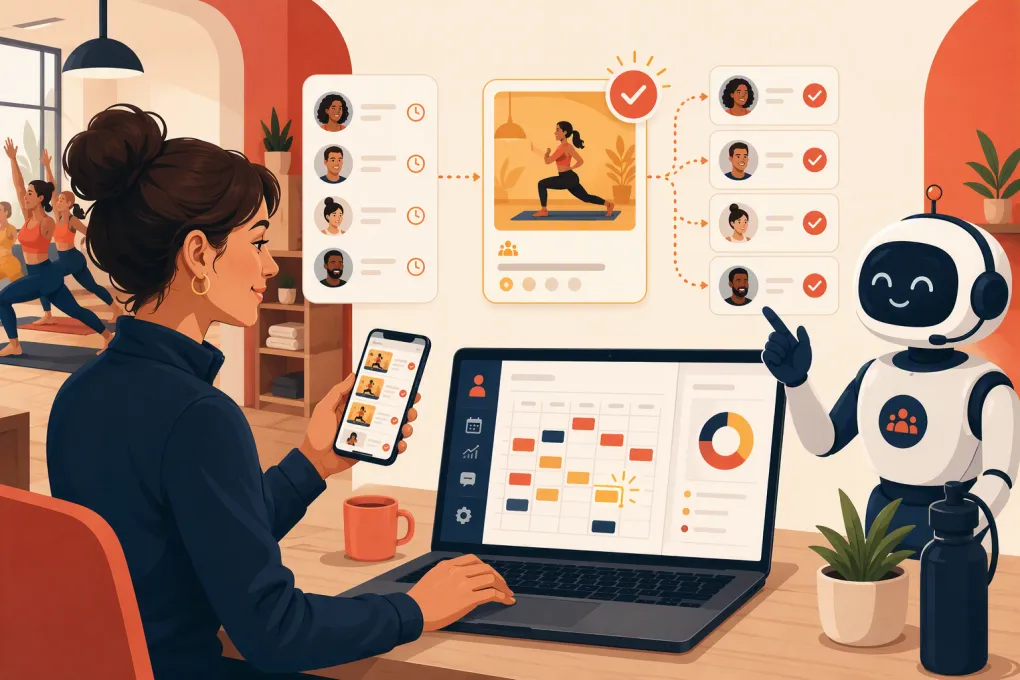 AI receptionist automatically moving fitness studio members from a waitlist into open class spots